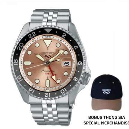 SEIKO 5 SKX GMT THONG SIA EXCLUSIVE LIMITED EDITION ORIGINAL MEN SSK043K1 CHAMPAGNE DIAL STAINLESS STEEL STRAP