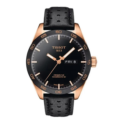 TISSOT T-Sport T100.430.36.051.01 PRS 516 Powermatic 80 Black Dial Black Leather Strap