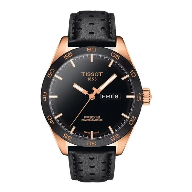 TISSOT T-Sport T100.430.36.051.01 PRS 516 Powermatic 80 Black Dial Black Leather Strap