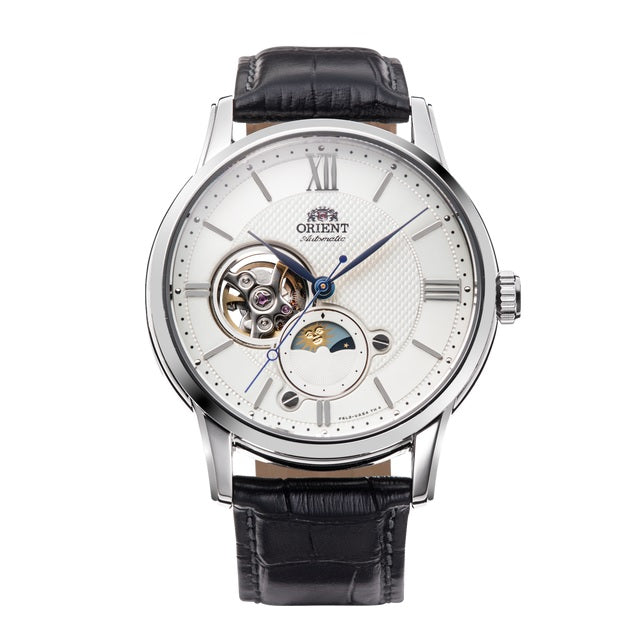 Orient Classic RA-AS0011S Automatic Sun & Moon Silver Dial Black Leather Strap