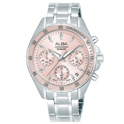 ALBA AT3K95X1 Chronograph Women Pink Dial Stainless Steel Strap