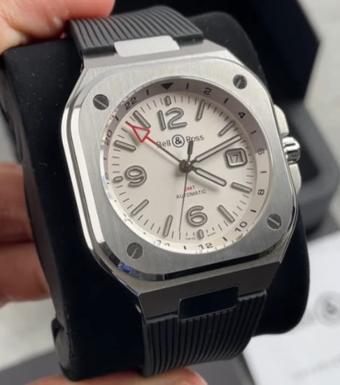 Preloved - Bell Ross BR 05 GMT BR05G-SI-ST/SRB Automatic Silver Opaline Dial Black Rubber Strap
