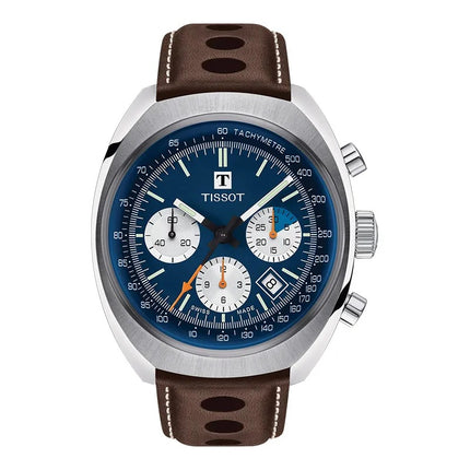 Tissot Heritage 1973 43mm T124.427.16.041.00 Chronograph Men Blue Dial Brown Leather Strap