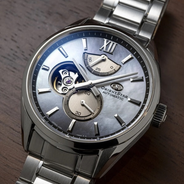 Orient Star M34 F7 RE-BY0009A Semi Skeleton Aurora Gray MOP Dial St Steel Strap Limited Edition