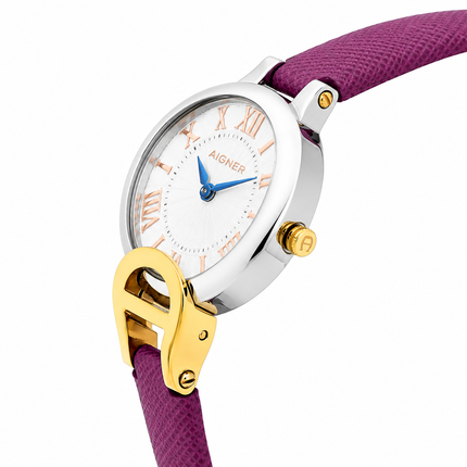 Aigner Pesaro A24257C White Dial Purple Leather Strap