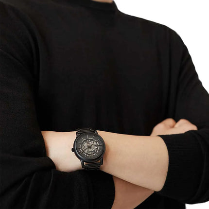 Emporio Armani Automatic AR60045 Men Black Skeleton Dial Black Stainless Steel Strap
