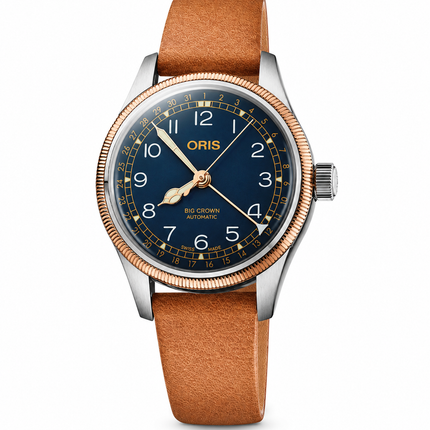 Oris Big Crown 01-754-7749-4365-07-5-17-66G Pointer Date Blue Dial Brown Leather Strap