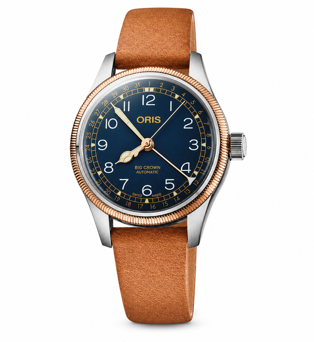 Oris Big Crown 01-754-7749-4365-07-5-17-66G Pointer Date Blue Dial Brown Leather Strap