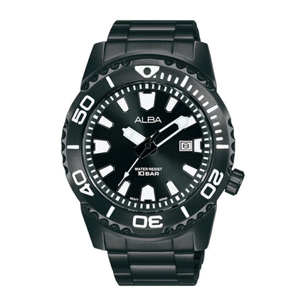 ALBA Active AG8M01X1 Men Black Dial Black Stainless Steel Strap