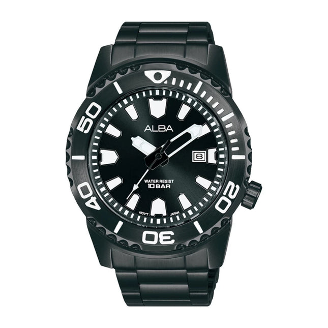 ALBA Active AG8M01X1 Men Black Dial Black Stainless Steel Strap