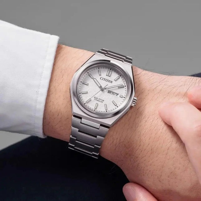 Citizen Eco Drive AW0130-85A Zenshin Super Titanium Silver Dial Titanium Strap