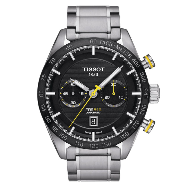 Tissot PRS 516 T100.427.11.051.00 Automatic Chronograph Black Pattern Dial Stainless Steel