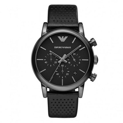 EMPORIO ARMANI MEN'S AR1737 Black Dial Black Leather Strap