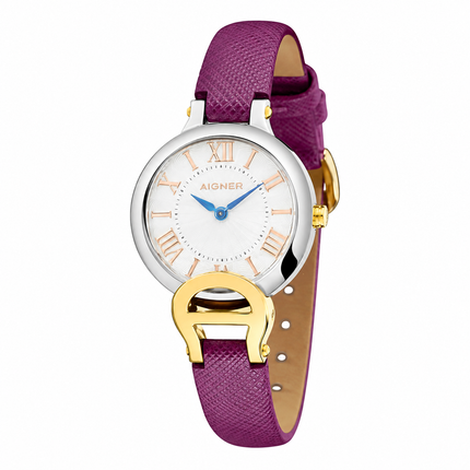 Aigner Pesaro A24257C White Dial Purple Leather Strap