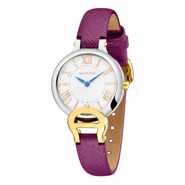Aigner Pesaro A24257C White Dial Purple Leather Strap