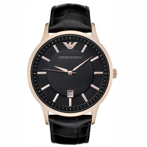 Emporio Armani Men's AR2425 Black Dial Black Leather Strap
