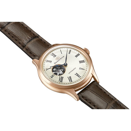 Orient Star RE-ND0003S Mechanical Ladies Open Heart Dial Brown Leather Strap