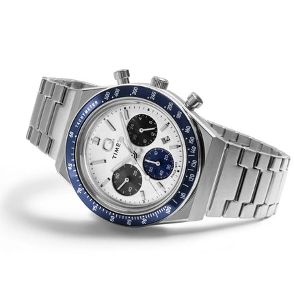Timex Q TW2Y36200 Men Chronograph White Dial Stainless Steel Strap