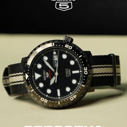 Seiko 5 Sports SRPC67K1 Bottle Cap Automatic Black Dial Dual Tone Nylon Strap