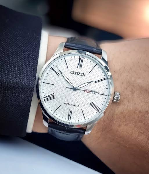 Citizen Mechanical NH8350-08A Automatic White Pattern Dial Black Leather Strap