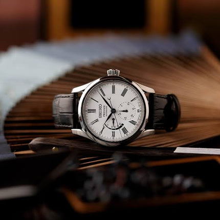 Seiko SPB045J1 Presage Enamel Series Automatic White Enamel Dial Dark Black Leather Strap