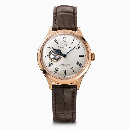Orient Star RE-ND0003S Mechanical Ladies Open Heart Dial Brown Leather Strap