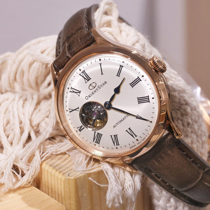 Orient Star RE-ND0003S Mechanical Ladies Open Heart Dial Brown Leather Strap