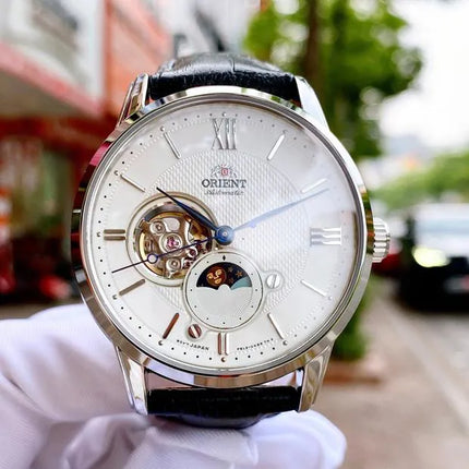 Orient Classic RA-AS0011S Automatic Sun & Moon Silver Dial Black Leather Strap