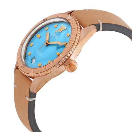 ORIS Divers Sixty‑Five Cotton Candy 01 733 7771 3155-07 5 19 04BR Blue Dial Brown Leather Strap