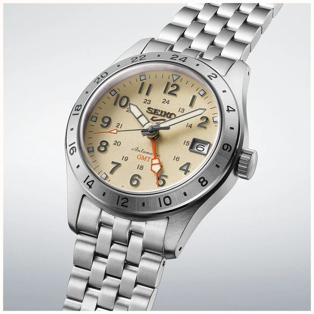 Seiko 5 Sports HDB002K1 GMT Field Sports Style Desert Sand Dial Stainless Steel Strap