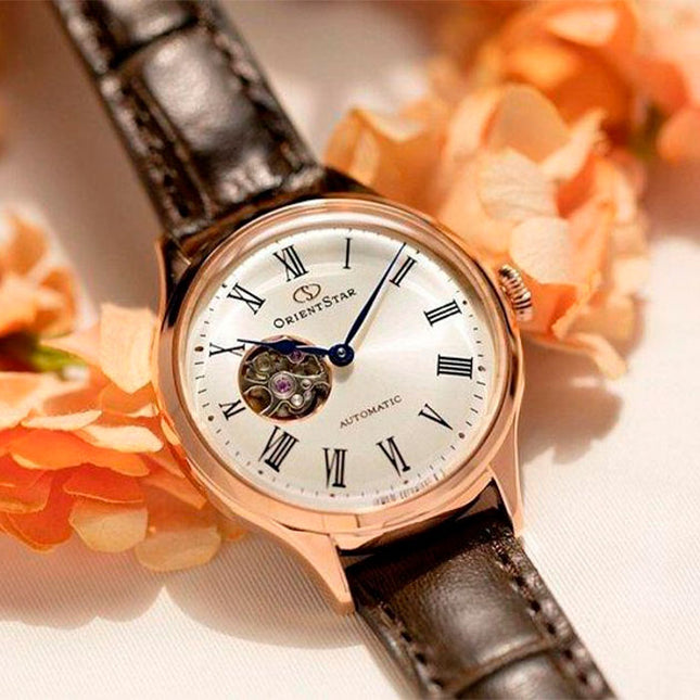 Orient Star RE-ND0003S Mechanical Ladies Open Heart Dial Brown Leather Strap