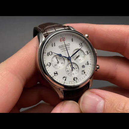 Seiko Presage SRQ025J1 Automatic Chronograph White Dial Brown Leather Strap