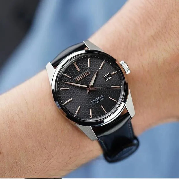 Seiko Presage SPB231J1 Sharp Edged Automatic Grey Dial Black Leather Strap