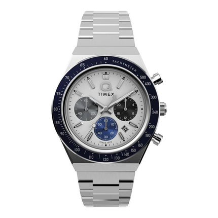 Timex Q TW2Y36200 Men Chronograph White Dial Stainless Steel Strap