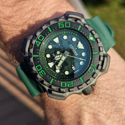 Citizen Promaster BN0228-06W Whale Shark Super Titanium Green Camo Dial Green Polyurethane Strap