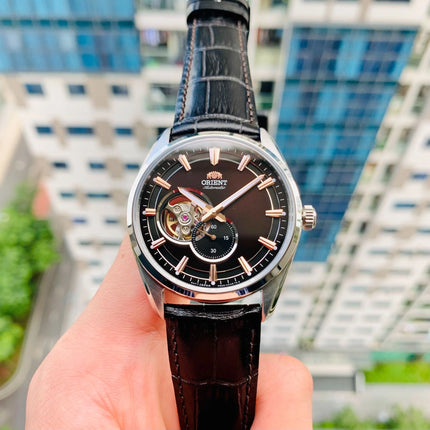 Orient Contemporary RA-AR0005Y Open Heart Automatic Men Dark Brown Dial Black Leather Strap