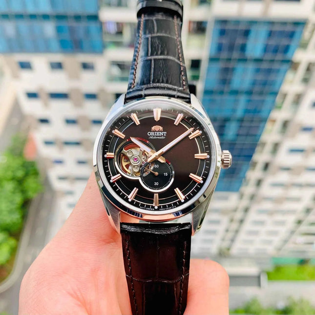 Orient Contemporary RA-AR0005Y Open Heart Automatic Men Dark Brown Dial Black Leather Strap