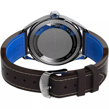 Timex X Pan Am Day Date TWG030100 Quartz Blue Dial Brown Leather Strap