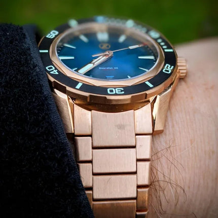Zelos Swordfish 40mm blue dial bronze bracelet